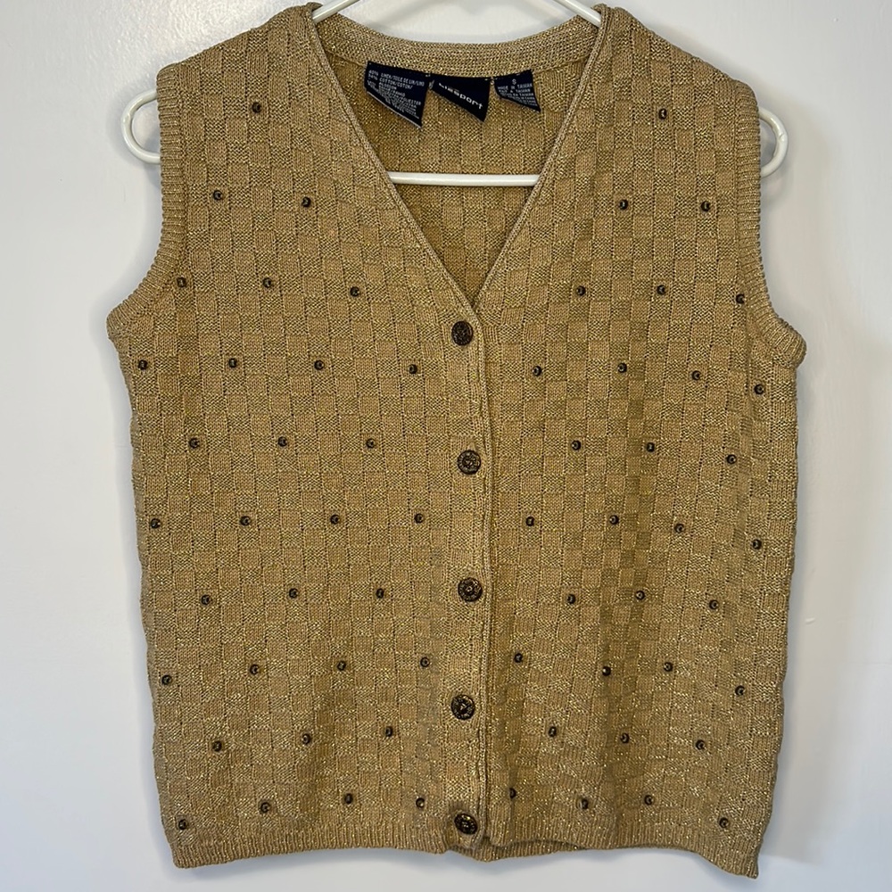 LIZ SPORT gold seashell vest size small